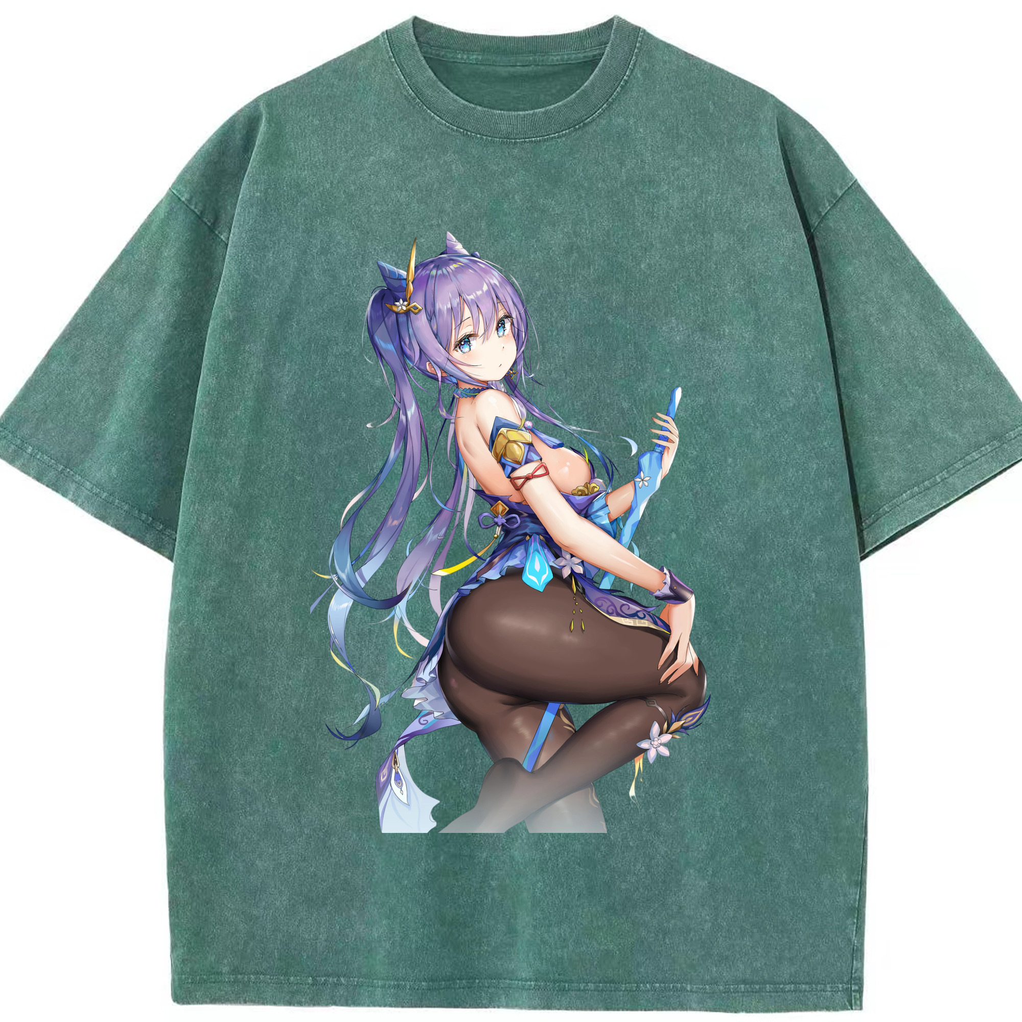 げんし神 刻晴 こくせい genshin Kokusei 綿100% ヴィンテージ風 半袖Tシャツ（フロントプリント）
